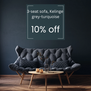 IKEA 10% off on 3-seat sofa, Kelinge grey-turquoise