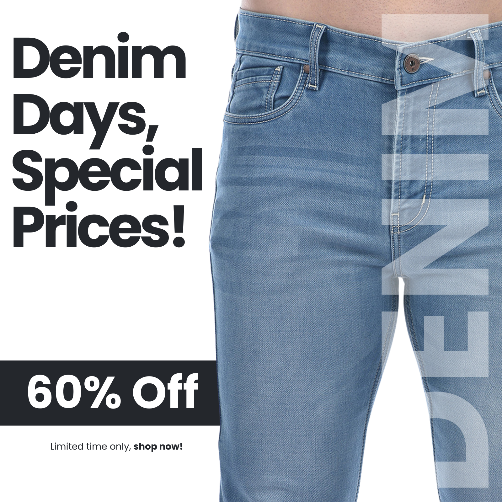 Get Your Numero Uno Men's Mid Blue Jeans In 60% Off