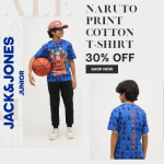 Blue Naruto Print Cotton T-Shirt – Flat 30% Discount