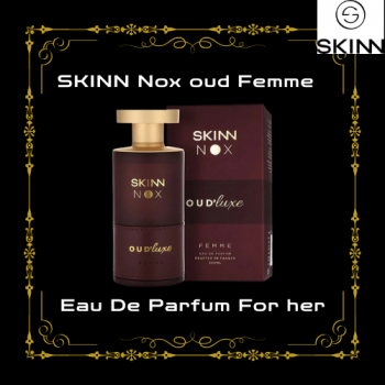 SKINN Nox Oud Femme perfume for women in an elegant bottle with a luxurious, feminine design