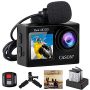 CASON CS6 Real 4K 30fps HD Dual Screen Action Camera for Vlogging with EIS+Gyro,Anti Shake Touch Screen Waterproof Sports Camera with External Mic, 2 x 1350 mAh Battery,Remote and Accessories Kit