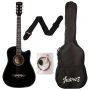  Juârez Acoustic Guitar, 38 Inch Cutaway, 038C with Bag, Strings, Pick and Strap, Black