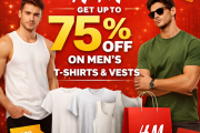 H&M-Get Upto 75% Off on Men’s T-Shirts & Vests – Sale