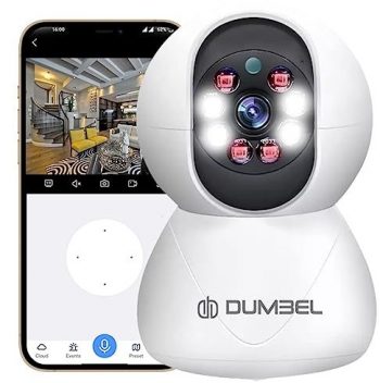 DUMBEL DashX CareCam Pro 4X Zoom 360° Smart Pan Tilt Home Office WiFi Camera | Wireless Indoor Security 2MP 1080P (Full Hd) | Night Vision | Up to 128 Gb MicroSD Card Slot | Motion Detection | Colored Night Vision