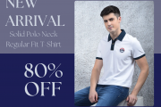 Mega Sale –  Solid Polo Neck Regular Fit T-Shirt – 50% OFF