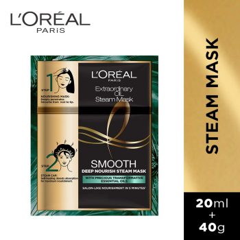 L’Oreal Paris Professional Nourishing Treatment, For Smooth & Straight Frizz-Free hair, Paraben Free, With Precious Essential Oils, Extraordinary Oil Smooth Steam Mask, 20ml + 40g